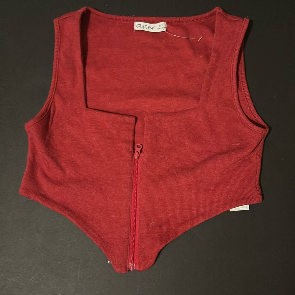 Crop Zip- Up Red